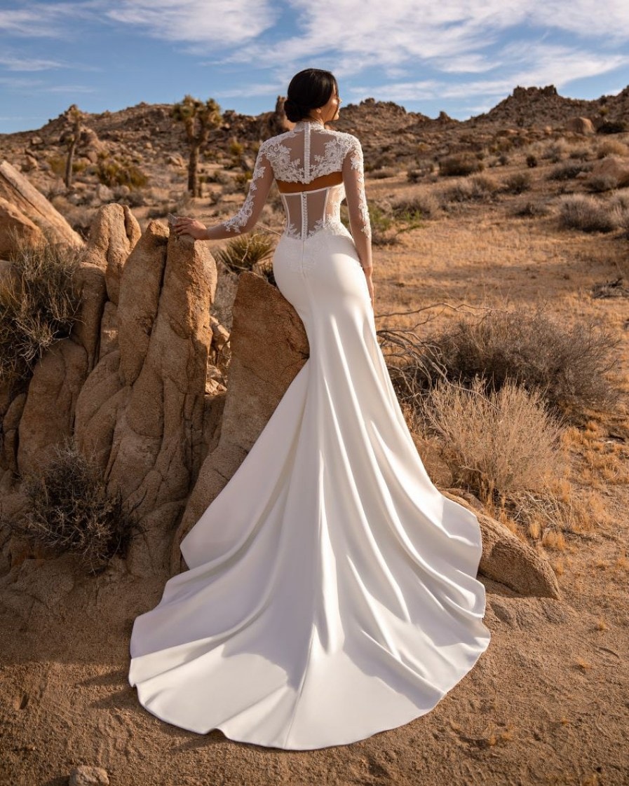 JEAN — Lace Illusion Mermaid bridal gown, back view