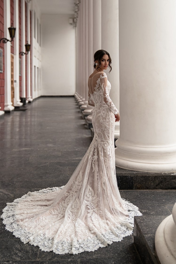ILONA — Illusion Lace Mermaid bridal gown, back view