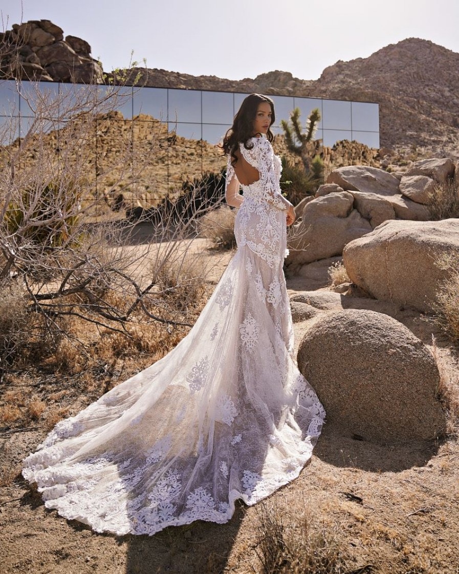 JOANA — Floral Lace A-Line bridal gown, back view