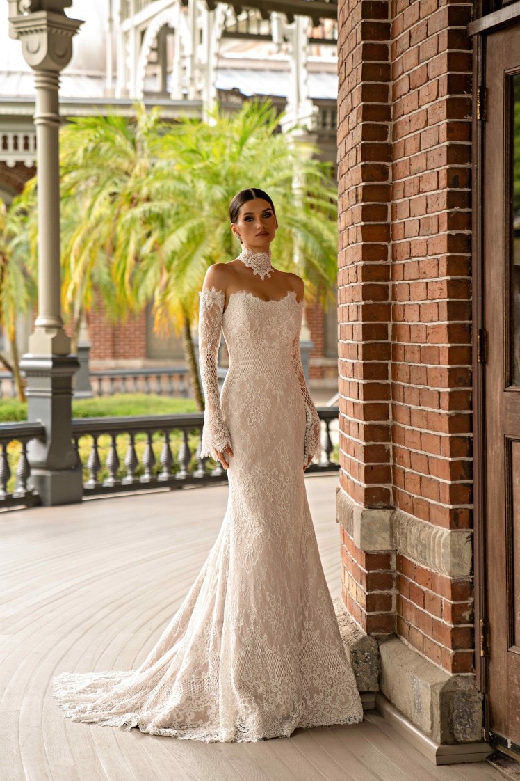 KARINA — 3D Floral Lace Mermaid bridal gown, back view