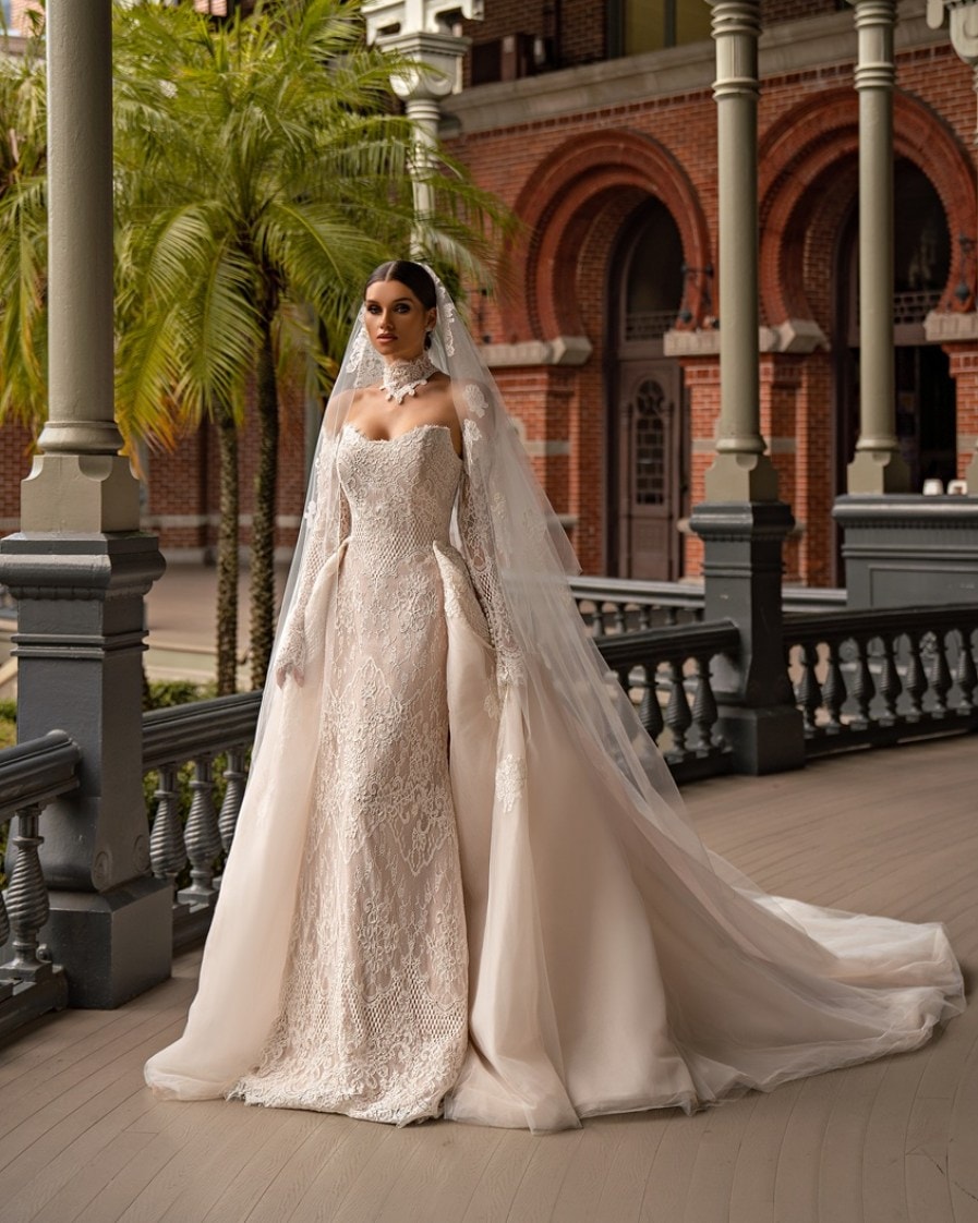 KARINA — 3D Floral Lace Mermaid bridal gown, front view