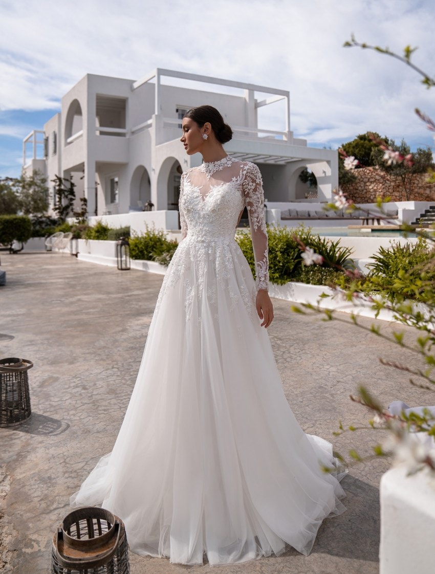 ZALA — Open-Back Floral bridal gown, front view